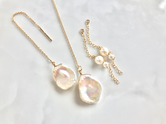 K14GF Freshwater pearl 2way American earrings 第2張的照片