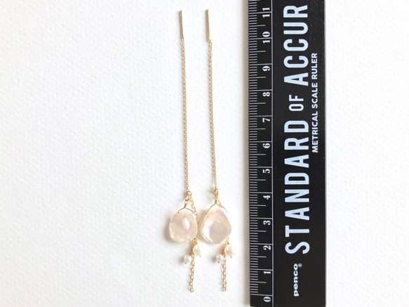 K14GF Freshwater pearl 2way American earrings 第4張的照片