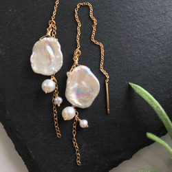 K14GF Freshwater pearl 2way American earrings 第9張的照片