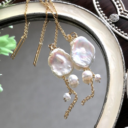 K14GF Freshwater pearl 2way American earrings 第10張的照片