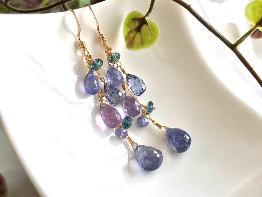 14kgf アイオライトと青系天然石 ピアス/イヤリング Brodiaea