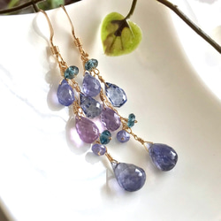 K14GF Iolite and blue gemstones earrings 第1張的照片