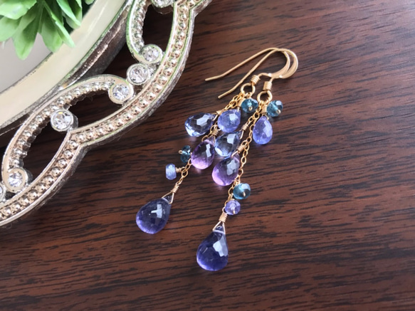 K14GF Iolite and blue gemstones earrings 第2張的照片