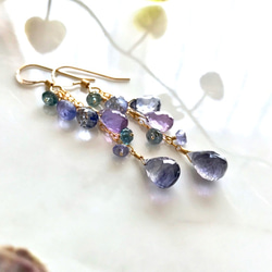 K14GF Iolite and blue gemstones earrings 第3張的照片