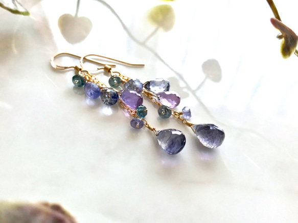 K14GF Iolite and blue gemstones earrings 第3張的照片