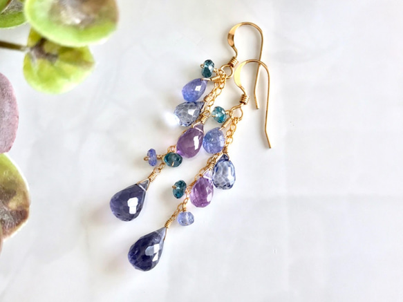 K14GF Iolite and blue gemstones earrings 第7張的照片