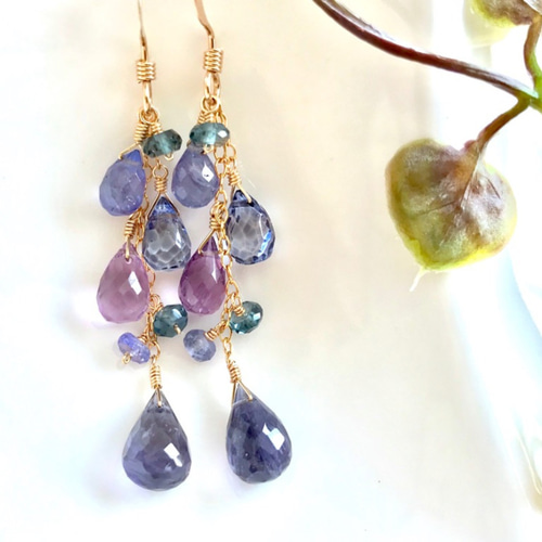 【送料込】 14kgf Brodiaea ピアス/イヤリング アイオライトと青系天然石 ピアス
