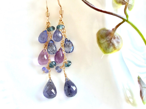 K14GF Iolite and blue gemstones earrings 第10張的照片