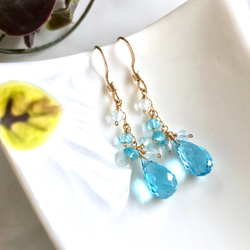 K14GF Swiss Blue Topaz Earrings 第1張的照片