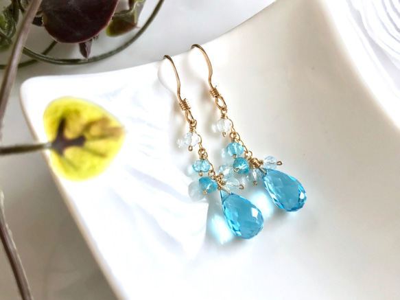 K14GF Swiss Blue Topaz Earrings 第1張的照片