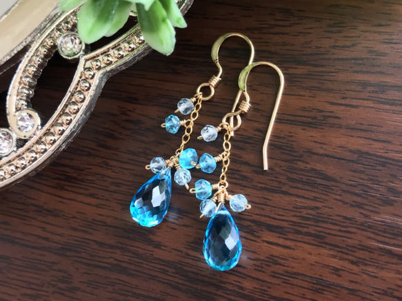 K14GF Swiss Blue Topaz Earrings 第2張的照片