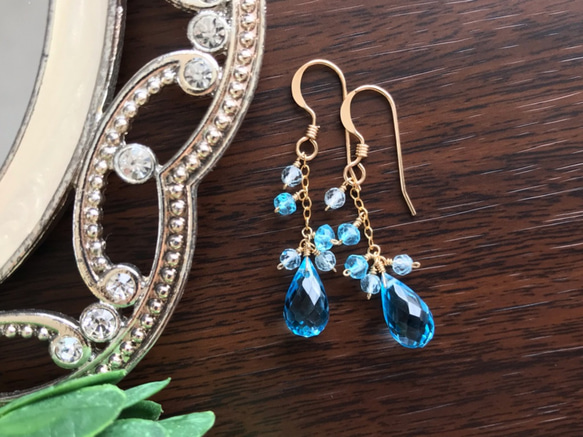 K14GF Swiss Blue Topaz Earrings 第8張的照片