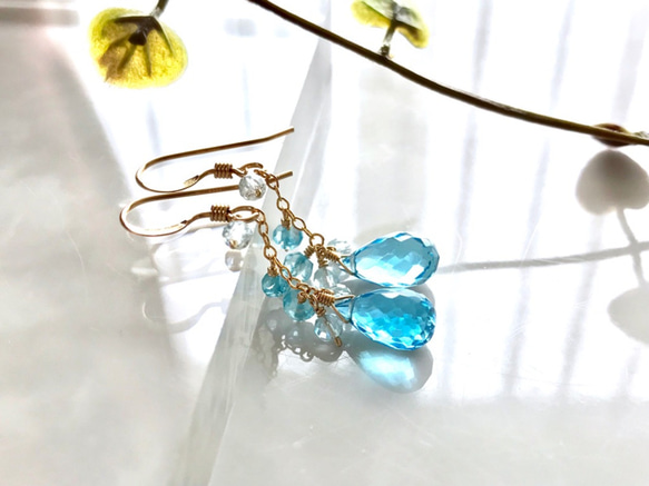 K14GF Swiss Blue Topaz Earrings 第9張的照片