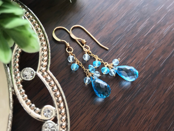 K14GF Swiss Blue Topaz Earrings 第10張的照片