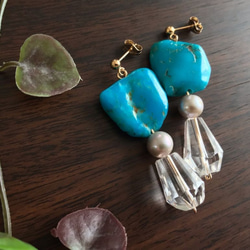 K14GF Turquoise and crystal earrings 第2張的照片
