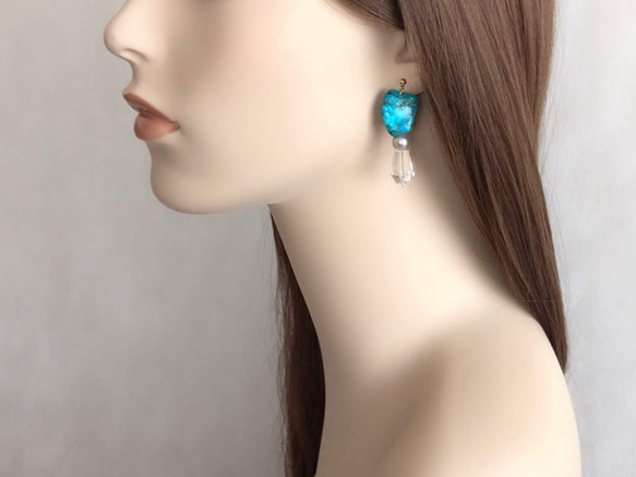 K14GF Turquoise and crystal earrings 第5張的照片