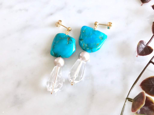 K14GF Turquoise and crystal earrings 第7張的照片