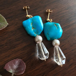 K14GF Turquoise and crystal earrings 第8張的照片