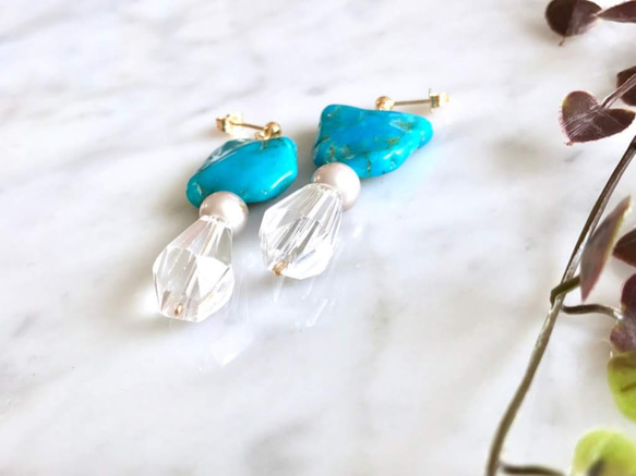 K14GF Turquoise and crystal earrings 第9張的照片