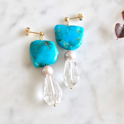 K14GF Turquoise and crystal earrings 第10張的照片