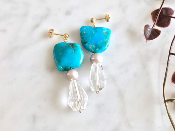 K14GF Turquoise and crystal earrings 第10張的照片