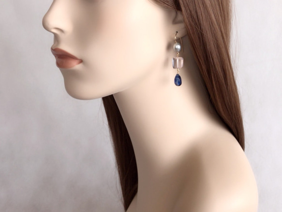 K14GF South Sea Pearl and Amethyst, Kyanite Earrings 第5張的照片