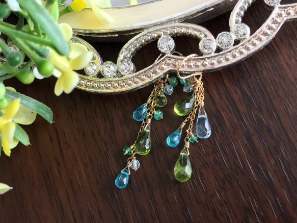 K14GF Peridot and apatite asymmetry Earrings 第2張的照片