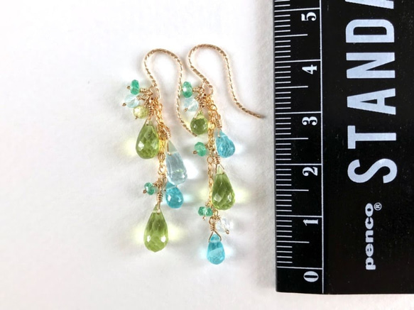 K14GF Peridot and apatite asymmetry Earrings 第4張的照片