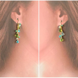 K14GF Peridot and apatite asymmetry Earrings 第5張的照片