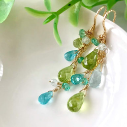 K14GF Peridot and apatite asymmetry Earrings 第7張的照片