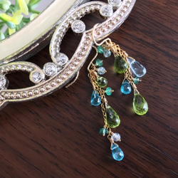 K14GF Peridot and apatite asymmetry Earrings 第8張的照片