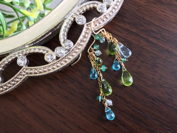 K14GF Peridot and apatite asymmetry Earrings 第8張的照片