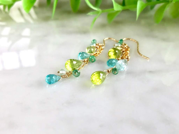 K14GF Peridot and apatite asymmetry Earrings 第9張的照片