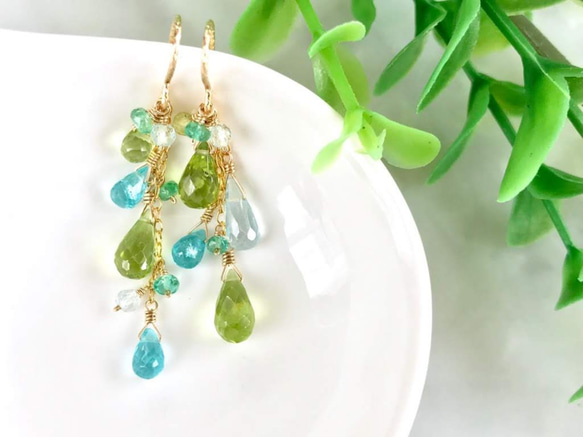 K14GF Peridot and apatite asymmetry Earrings 第10張的照片