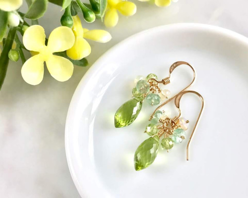 14kgf ペリドットのプチ ピアス/イヤリング Chartreuse ピアス