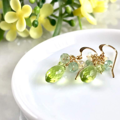 14kgf ペリドットのプチ ピアス/イヤリング Chartreuse ピアス