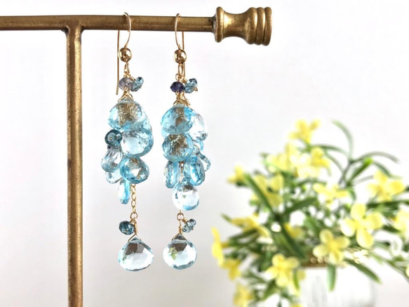 K14GF Sky Blue Topaz Earrings 第1張的照片