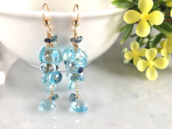 K14GF Sky Blue Topaz Earrings 第7張的照片