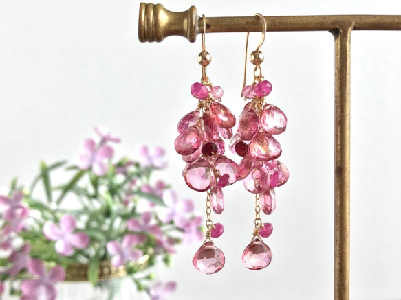 K14GF Pink Topaz Earrings 第1張的照片