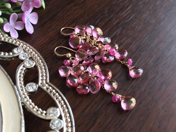 K14GF Pink Topaz Earrings 第2張的照片