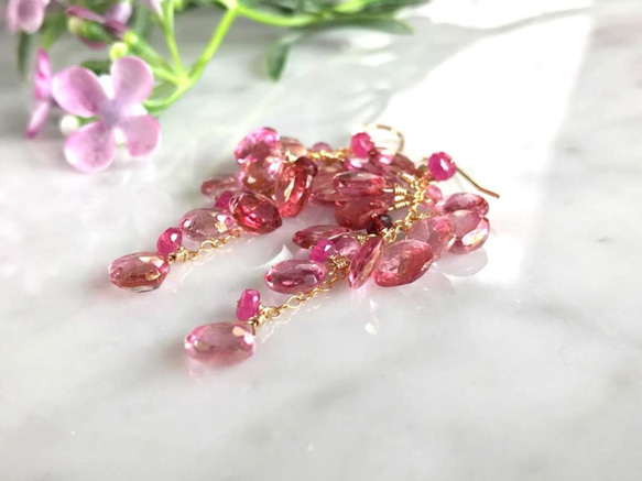 K14GF Pink Topaz Earrings 第3張的照片