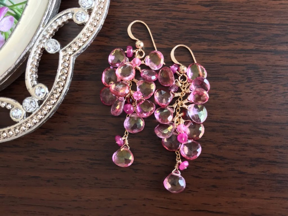 K14GF Pink Topaz Earrings 第8張的照片