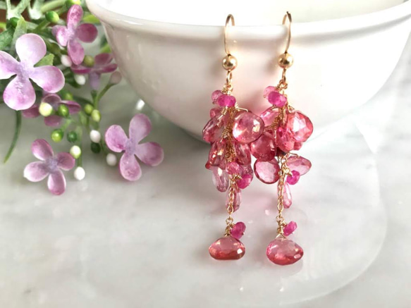 K14GF Pink Topaz Earrings 第10張的照片