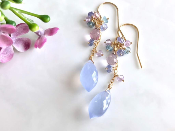 K14GF Natural Blue Chalcedony Earrings 第1張的照片