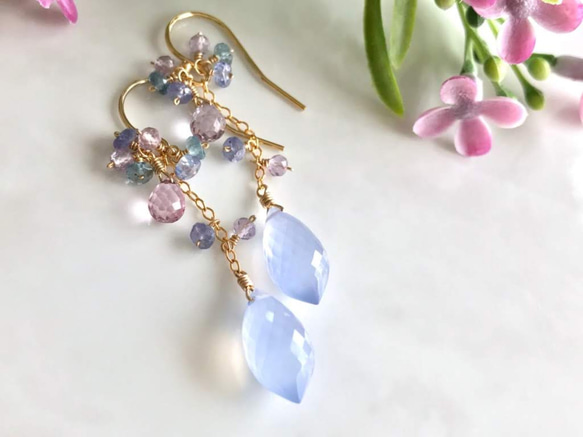 K14GF Natural Blue Chalcedony Earrings 第7張的照片