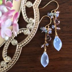 K14GF Natural Blue Chalcedony Earrings 第8張的照片