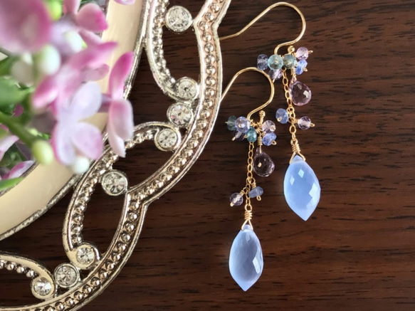 K14GF Natural Blue Chalcedony Earrings 第8張的照片