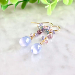 K14GF Natural Blue Chalcedony Earrings 第9張的照片