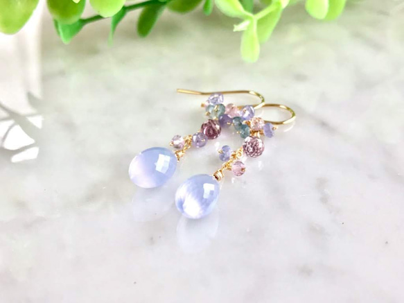 K14GF Natural Blue Chalcedony Earrings 第9張的照片