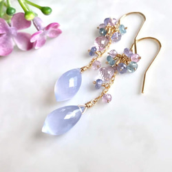 K14GF Natural Blue Chalcedony Earrings 第10張的照片